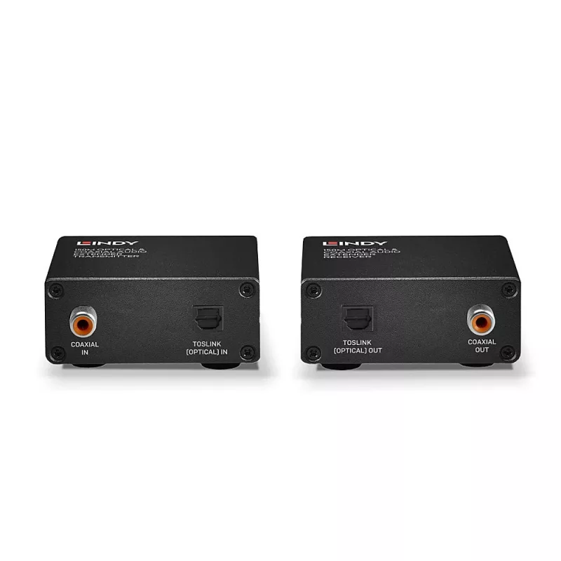 Transmissor e Recetor AV Lindy 150m Cat.6 Extensor de Áudio Digital TosLink e Coaxial