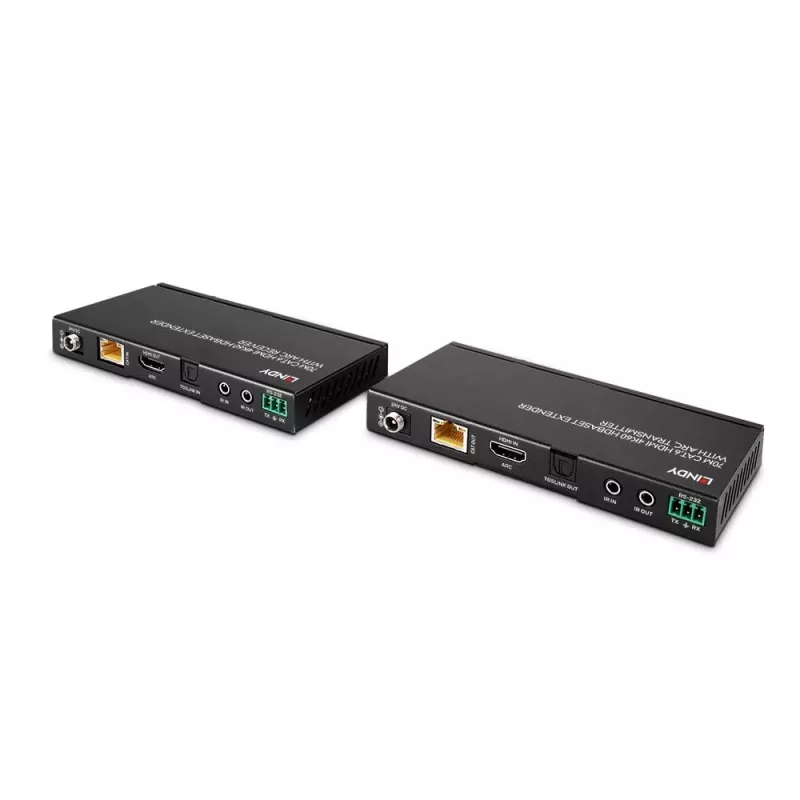 Extensor HDBaseT Lindy 70m Cat.6 HDMI 4K60, Áudio, IR e RS-232 com ARC