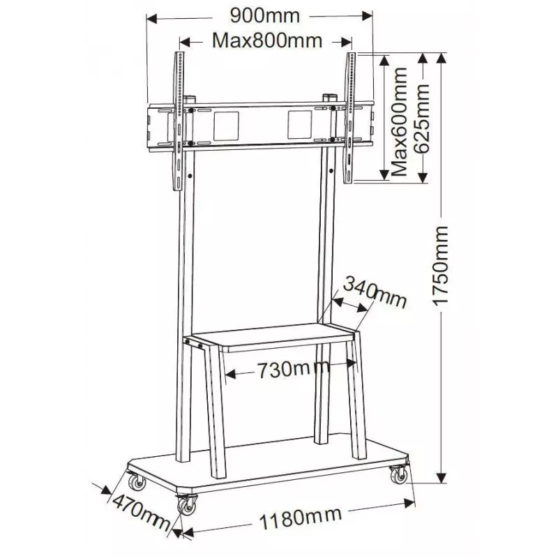 Suporte/base de monitor Vivolink VLFS4290 2,54 m (100 polegadas) de chão preto