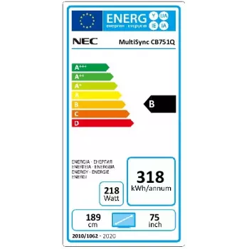 NEC CB751Q ecrã interativo 190,5 cm (75 polegadas) LED 350 cd/m² 4K Ultra HD preto ecrã tátil 12/7