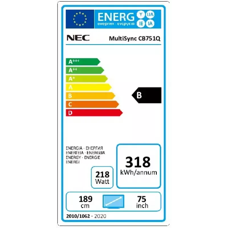 NEC CB751Q ecrã interativo 190,5 cm (75 polegadas) LED 350 cd/m² 4K Ultra HD preto ecrã tátil 12/7