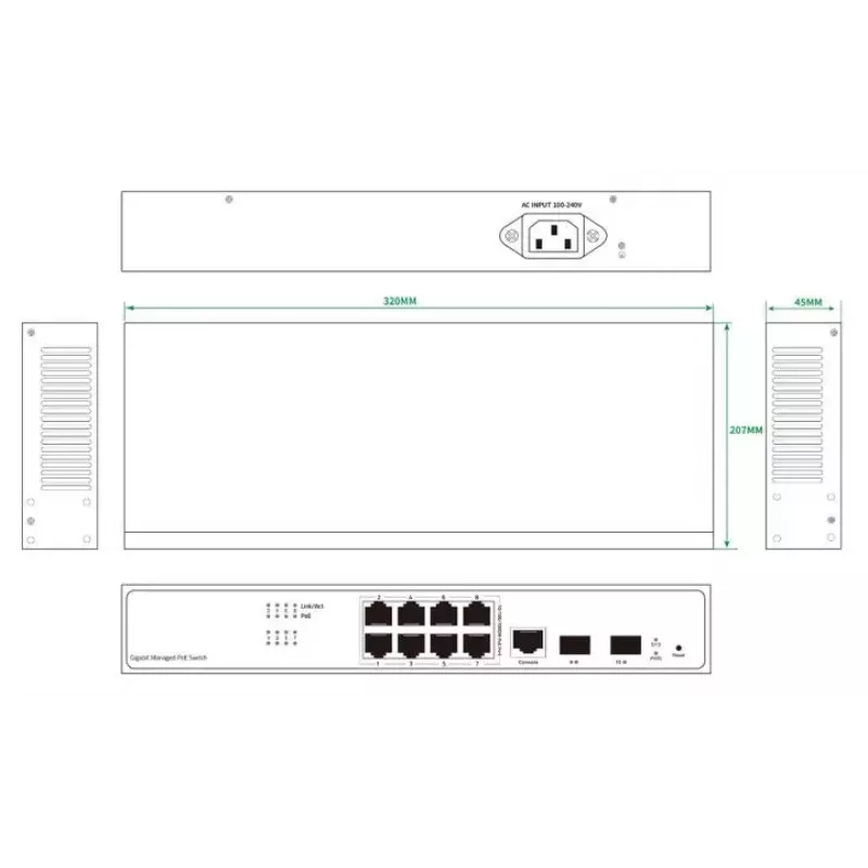 Switch de rede Ernitec ELECTRA-M08-1GB-150W 8 portas 1 GB 150 W