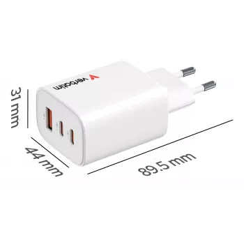 Carregador GaN Verbatim Essentials 65W Ficha EU Branco, interior, AC, 20 V, Branco