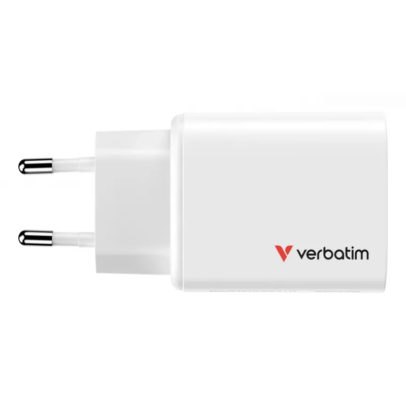 Carregador GaN Verbatim Essentials 65W Ficha EU Branco, interior, AC, 20 V, Branco