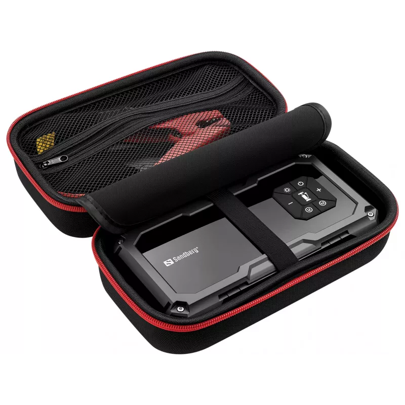 Arrancador portátil e bomba de pneus SANDBERG Sandberg Car Jumpstarter TirePump 10000 — 800 A de corrente de arranque, saída de 2 A, USB 5 V
