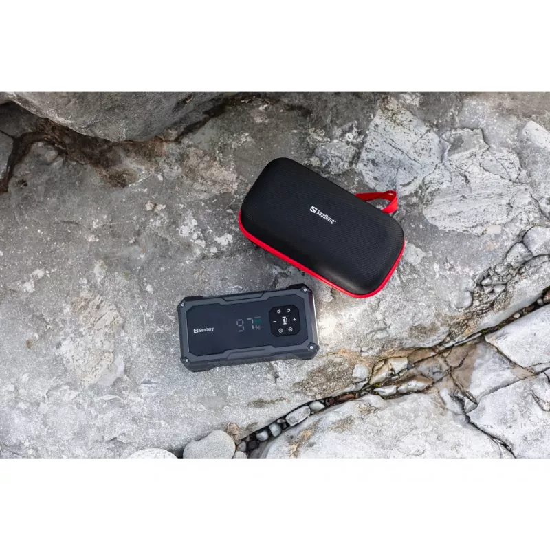 Arrancador portátil e bomba de pneus SANDBERG Sandberg Car Jumpstarter TirePump 10000 — 800 A de corrente de arranque, saída de 2 A, USB 5 V