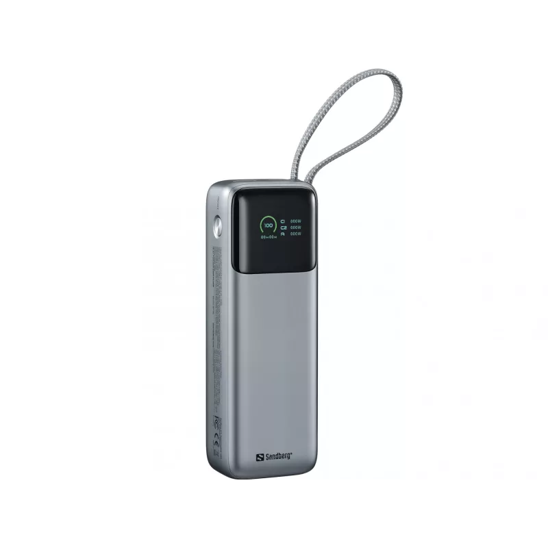 Powerbank portátil SANDBERG All-in1 Powerbank 20000 PD 130W — 20000 mAh, LiPo, USB-A 1x, USB-C 1x, 130 W, preto/cinzento
