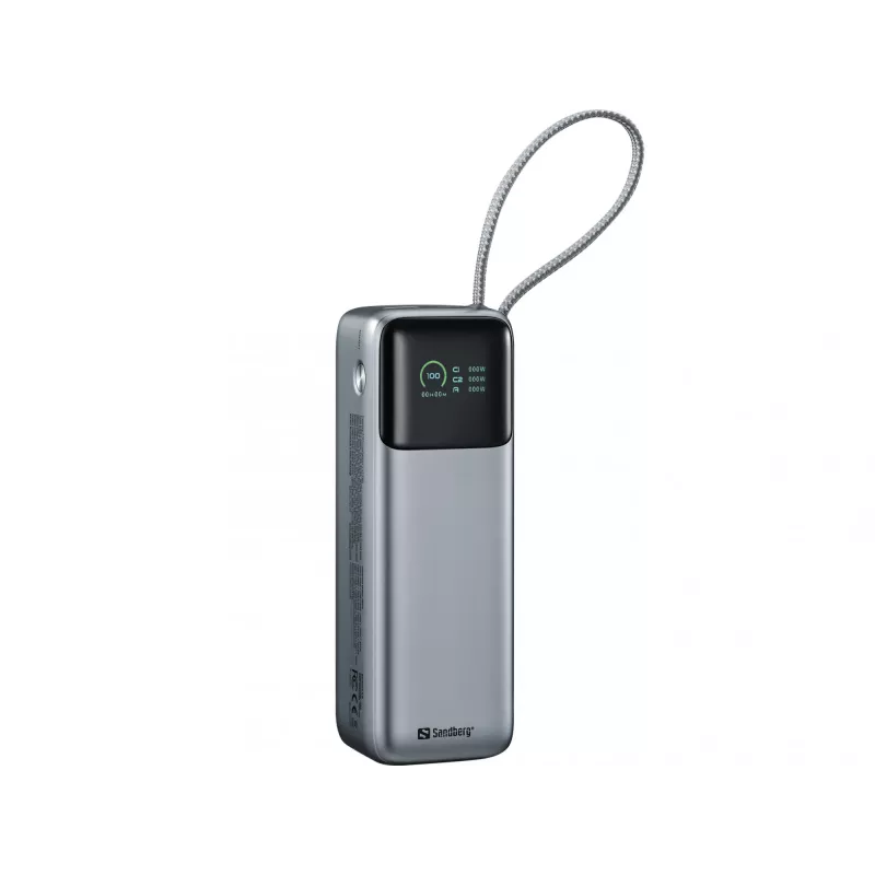 Sandberg 421-31 All-in1 powerbank 27000 PD 240 W, 5/9/12/15/20/28 V, cabo USB-C integrado, ecrã