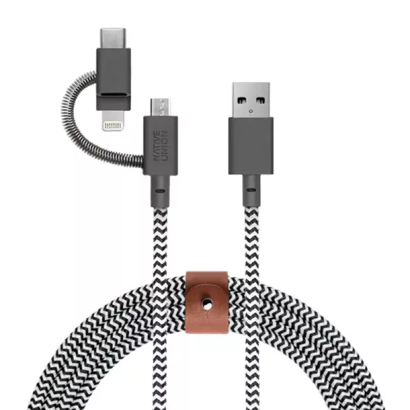 Cabo de dados USB 2.0 native union BELT-ULC-ZEB-NP 2 m USB A para USB‑C / Micro‑USB B / Lightning preto branco