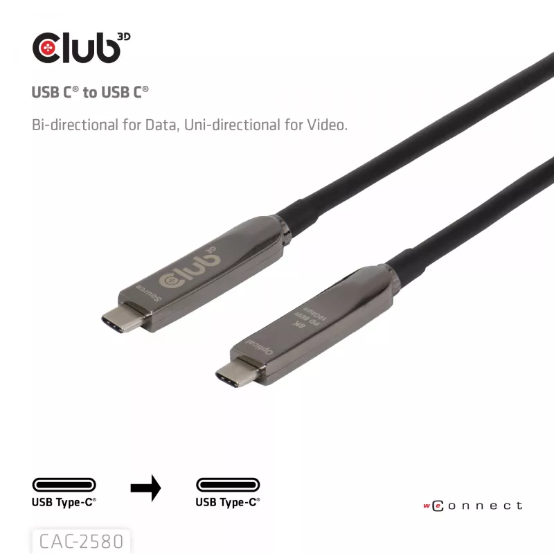 Cabo USB-C® full-feature CLUB3D 15M / 49,21ft 8K60Hz 10Gbps 60W