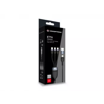 Cabo de carregamento rápido Conceptronic ETTA06B15C 3-em-1 100 W 1,5 m, triplo USB-C, USB 2.0, E-Mark