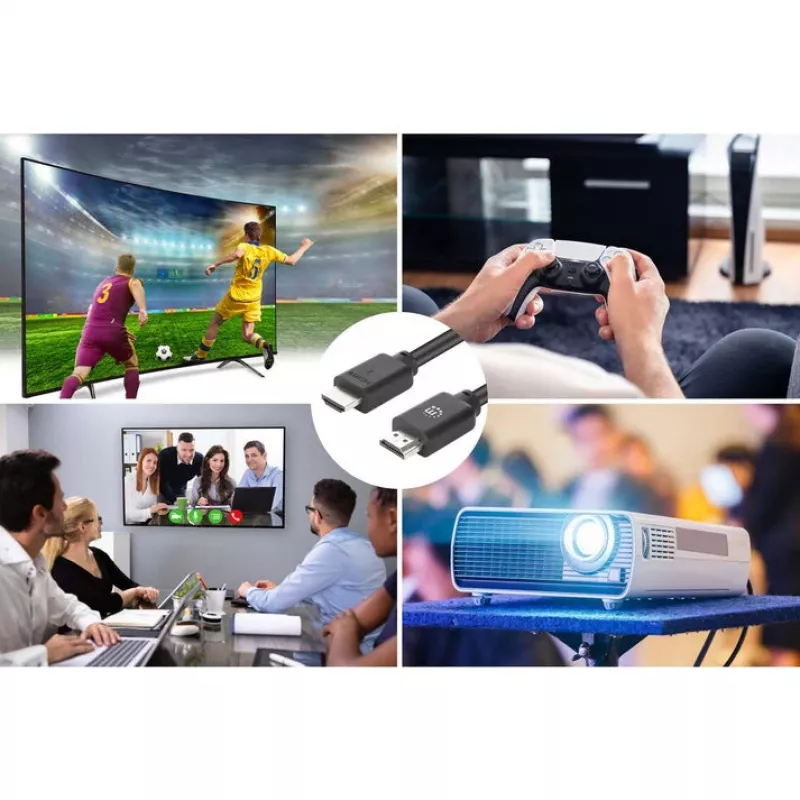 Manhattan 356633 cabo HDMI 2.0 de alta velocidade com Ethernet, 4K@60Hz, 18 Gbit/s, macho-macho, blindagem dupla, moldado, 1 m, preto