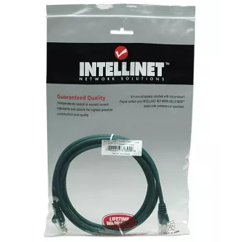 Cabo de rede patch Intellinet, Cat5e, 2 m, verde, CCA, U/UTP, PVC, RJ45, contactos banhados a ouro, proteção anti-dobra, moldada, garantia vitalícia