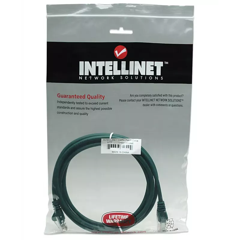 Intellinet 319836 cabo de rede patch, Cat5e, U/UTP, 2x RJ45, com proteção do conector, 5 m, verde
