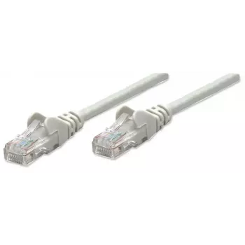 Cabo de rede patch Intellinet, Cat6, 1,5 m, cinzento, CCA, U/UTP, PVC, RJ45, contactos banhados a ouro, sem patilha, proteção anti-dobra, garantia vitalícia
