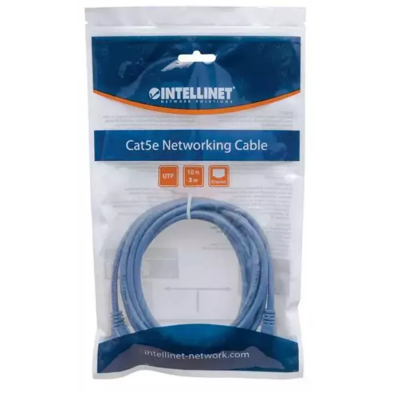 Intellinet 319775 cabo de rede patch, Cat5e, U/UTP, RJ45, 3 m, conectores moldados sem gancho, azul
