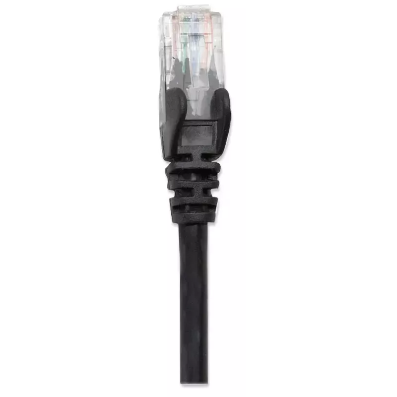 Cabo de rede Intellinet, Cat6, 5 m, preto, CCA, U/UTP, PVC, RJ45, contactos banhados a ouro, sem patilha, bainha moldada, garantia vitalícia