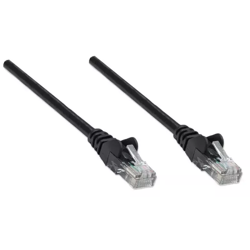 Cabo de rede Intellinet, Cat6, 5 m, preto, CCA, U/UTP, PVC, RJ45, contactos banhados a ouro, sem patilha, bainha moldada, garantia vitalícia