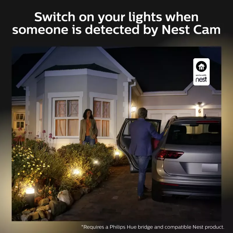 Luminária de parede exterior inteligente Philips Hue White Welcome Floodlight, 20,5 W LED, entrada 220–240 V, lâmpada 24 V, preta, 160×220×153 mm