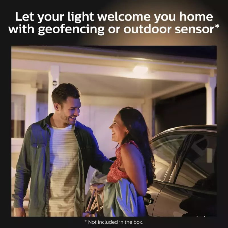 Luminária de parede exterior inteligente Philips Hue White Welcome Floodlight, 20,5 W LED, entrada 220–240 V, lâmpada 24 V, preta, 160×220×153 mm