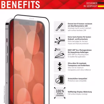 Película protetora de ecrã Displex Premium (Full Cover, 10H) para Apple iPhone 13/13 Pro/14/16e/17e, moldura de montagem Eco, Full Cover