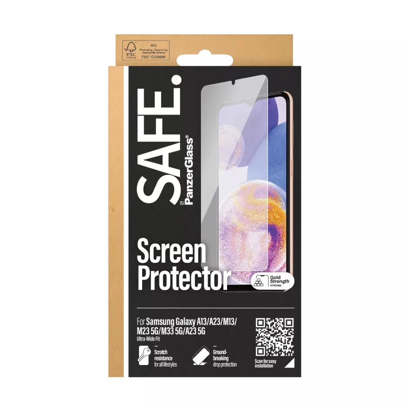 Proteção de ecrã PanzerGlass SAFE. by ® Samsung Galaxy A13 | A23 | M13 | M23 5G | M33 5G | A23 5G | Ultra-Wide Fit
