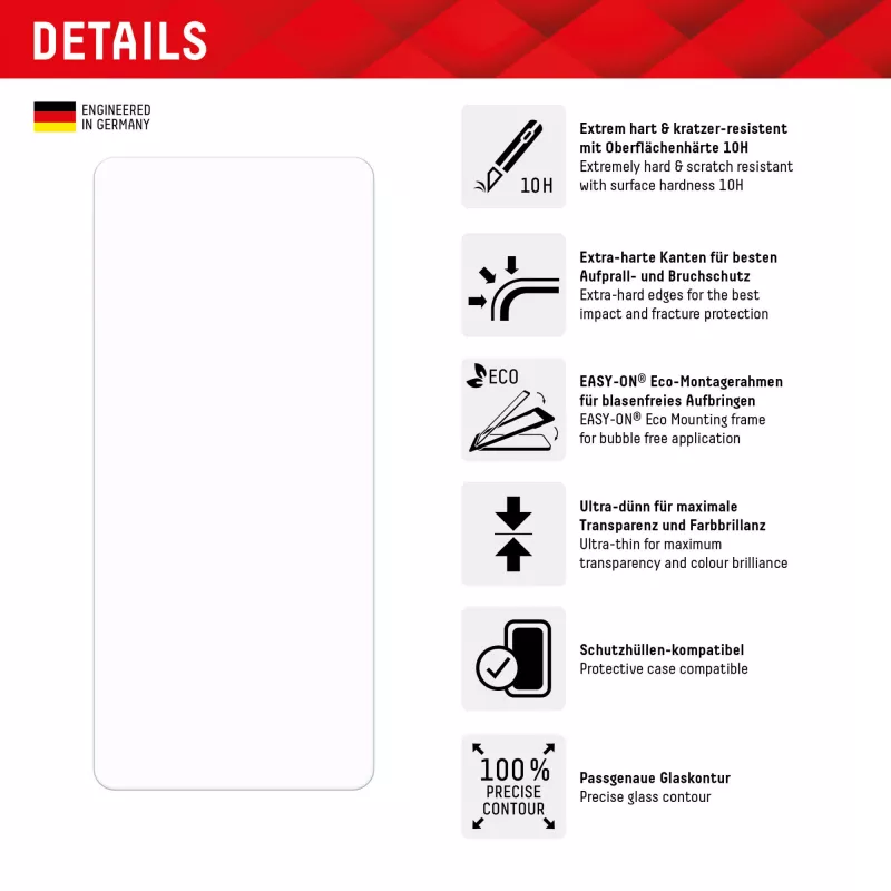 Vidro de proteção de ecrã Displex (10H) para Samsung Galaxy A54 5G, moldura de montagem Eco, resistente a riscos