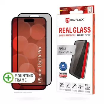 Película de privacidade Displex (10H) para Apple iPhone 15/15 Pro, moldura de aplicação Eco, filtro de privacidade
