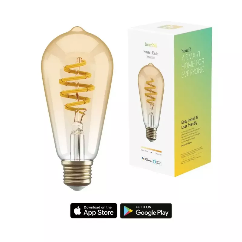 Lâmpada inteligente Hombli HBEB-0212 Wi‑Fi 5,5 W, dourado, classe de eficiência energética A–G, Ø61×142 mm