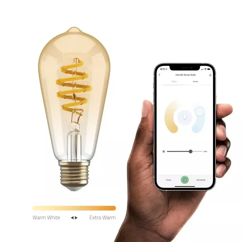 Lâmpada inteligente Hombli HBEB-0212 Wi‑Fi 5,5 W, dourado, classe de eficiência energética A–G, Ø61×142 mm