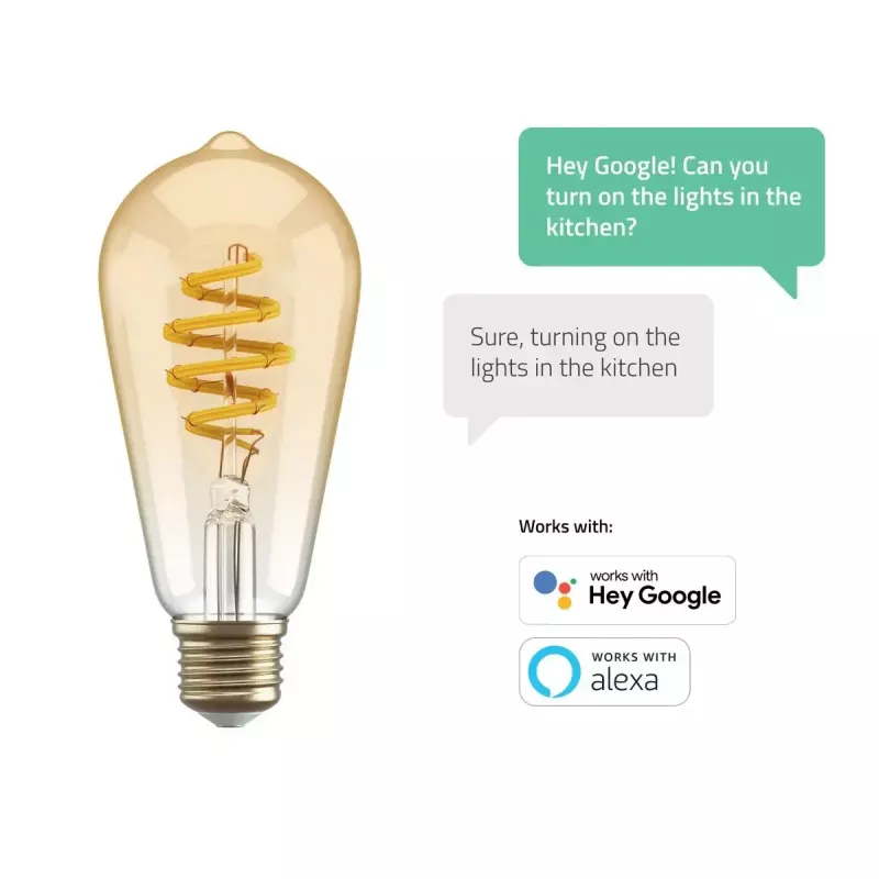 Lâmpada inteligente Hombli HBEB-0212 Wi‑Fi 5,5 W, dourado, classe de eficiência energética A–G, Ø61×142 mm