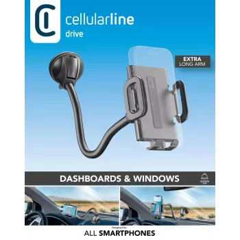 Suporte passivo universal com ventosa Sourcing Cellularline Hug Flexi XL para telemóveis, preto/cinzento