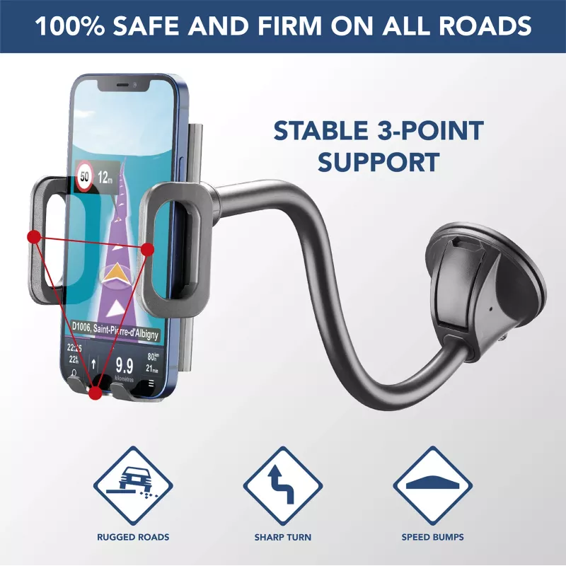 Suporte passivo universal com ventosa Sourcing Cellularline Hug Flexi XL para telemóveis, preto/cinzento