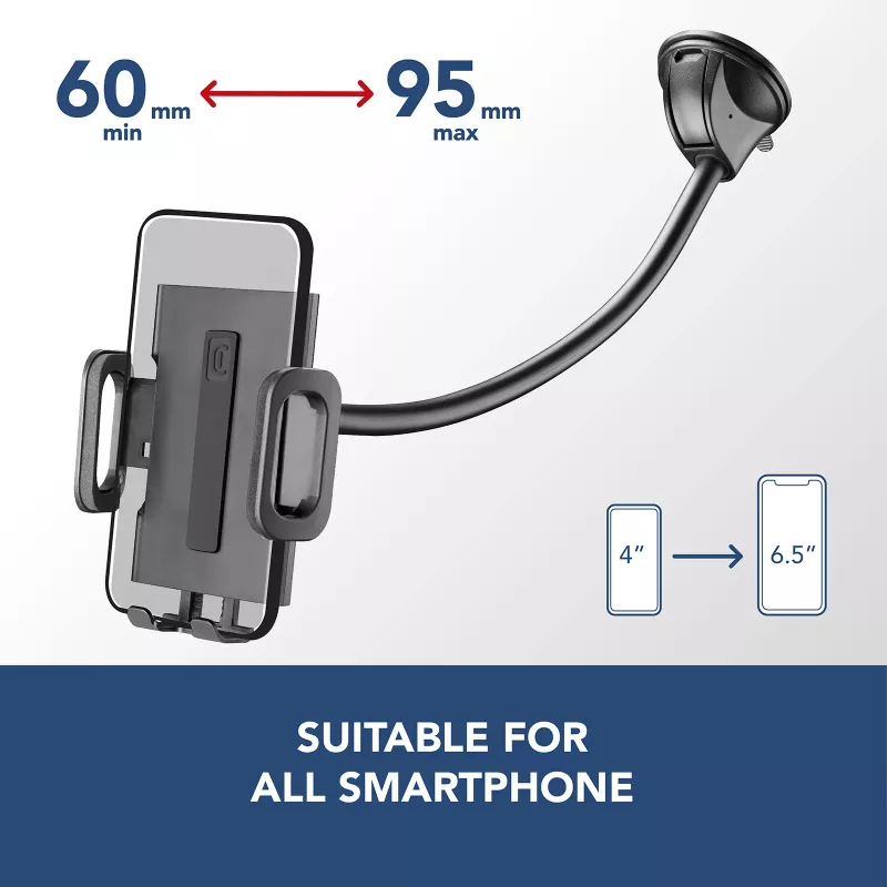 Suporte passivo universal com ventosa Sourcing Cellularline Hug Flexi XL para telemóveis, preto/cinzento