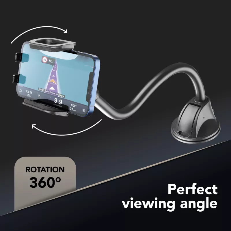 Suporte passivo universal com ventosa Sourcing Cellularline Hug Flexi XL para telemóveis, preto/cinzento