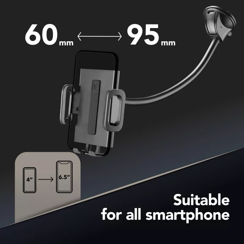 Suporte passivo universal com ventosa Sourcing Cellularline Hug Flexi XL para telemóveis, preto/cinzento