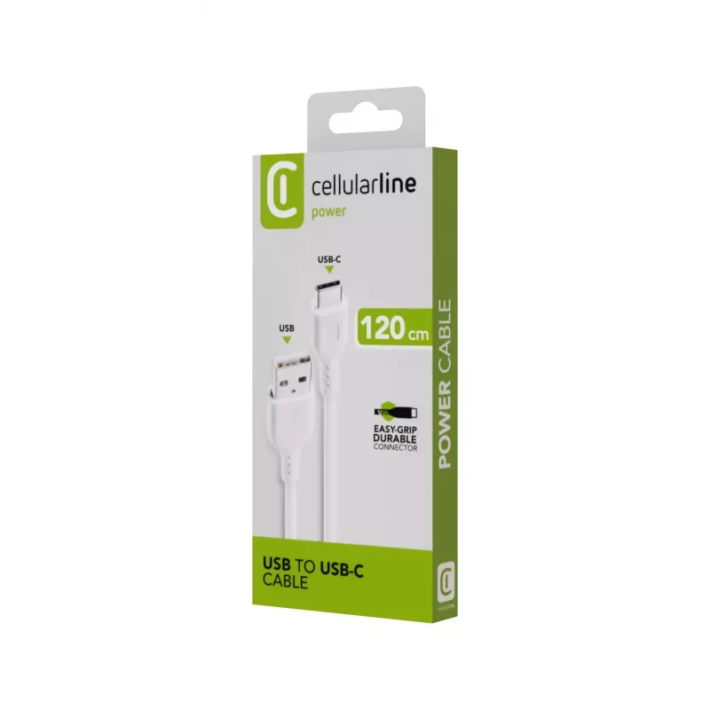 Cabo de alimentação Cellularline 120 cm USB-C USB-A ficha macho branco