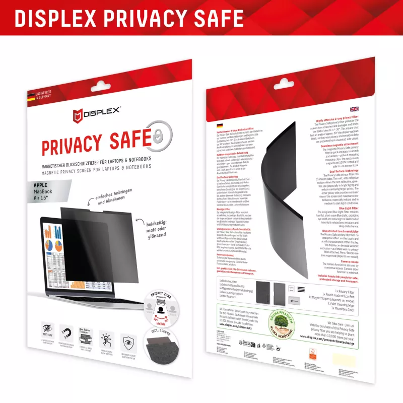 Displex PRIVACY SAFE filtro de privacidade magnético de 2 vias para MacBook Air 15 polegadas mate 5H