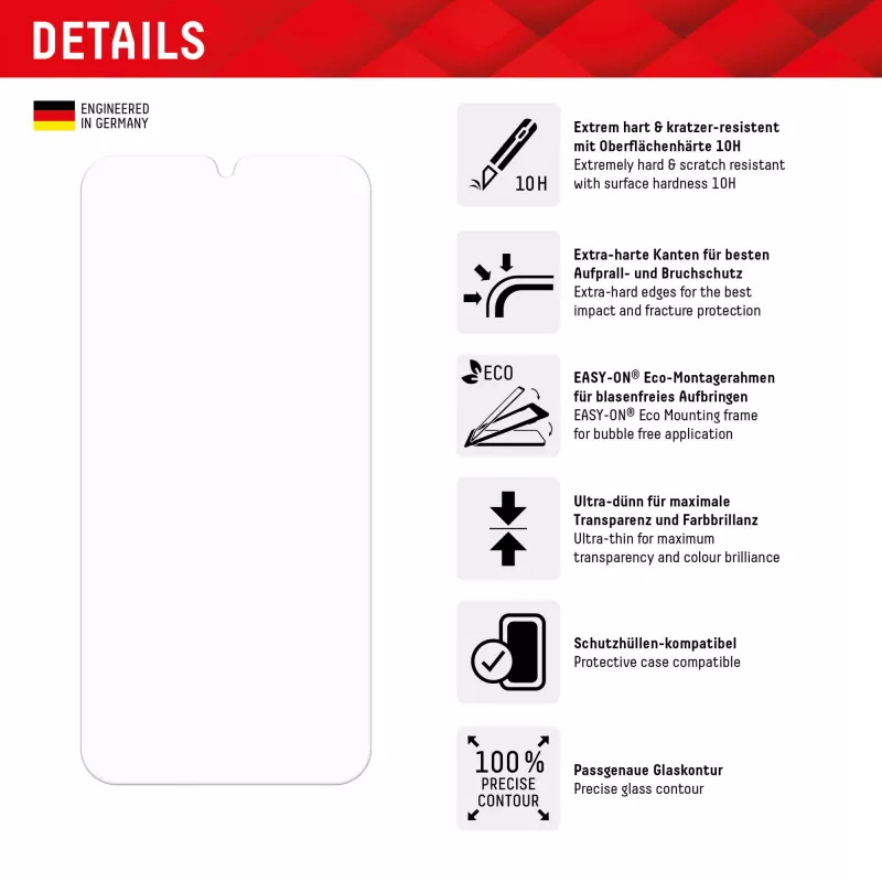 Película Displex (10H) para Samsung A15/A15 5G, moldura de aplicação Eco, resistente a riscos