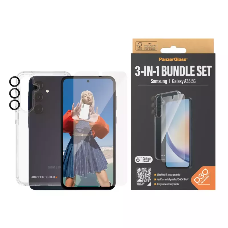 PanzerGlass® pacote de proteção 3-em-1 Samsung Galaxy A35 5G | Ultra-Wide Fit com EasyAligner