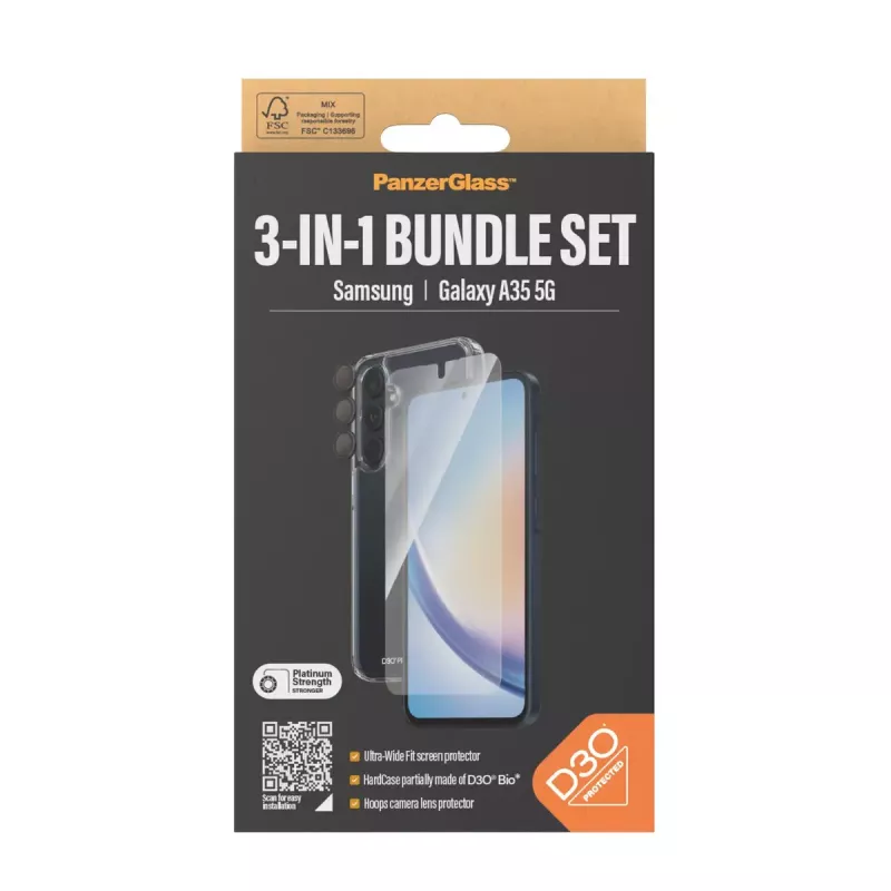 PanzerGlass® pacote de proteção 3-em-1 Samsung Galaxy A35 5G | Ultra-Wide Fit com EasyAligner