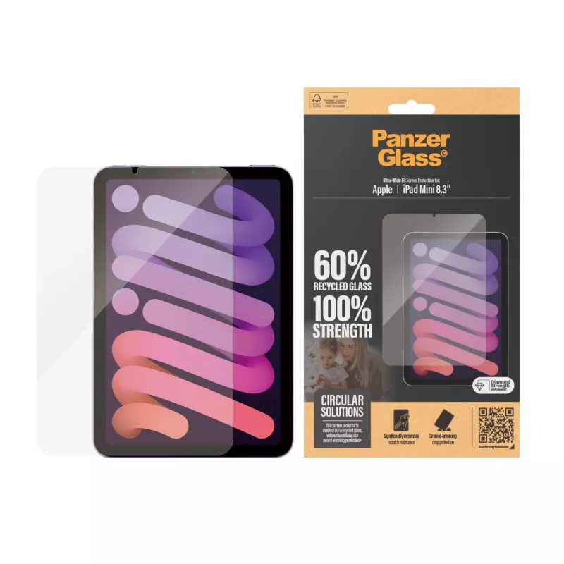 Proteção de ecrã PanzerGlass® para iPad Mini 8.3'' (2021, 2024) | Ultra-Wide Fit