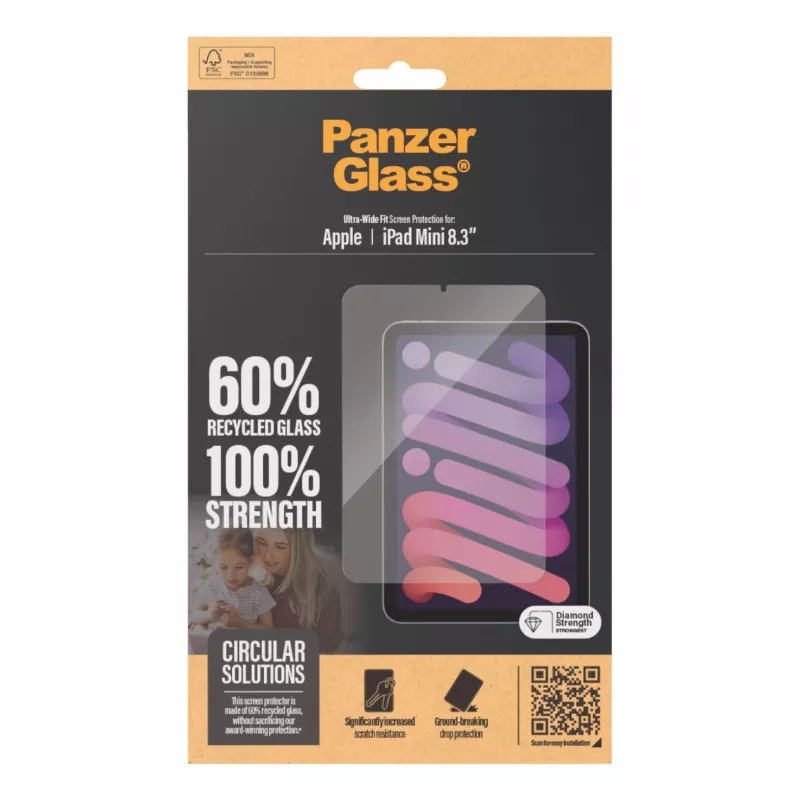 Proteção de ecrã PanzerGlass® para iPad Mini 8.3'' (2021, 2024) | Ultra-Wide Fit