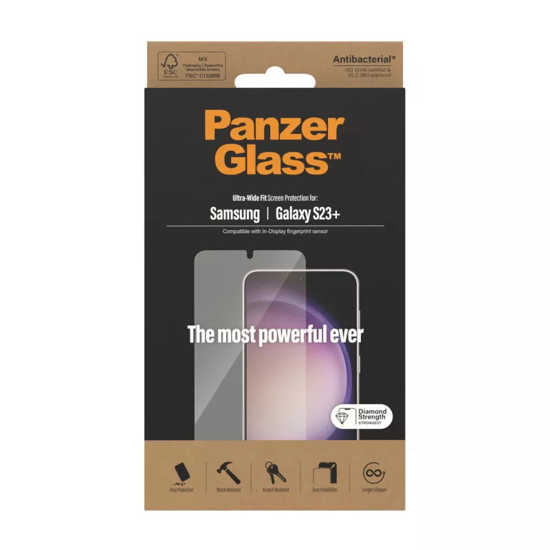 Protetor de ecrã PanzerGlass Samsung Galaxy S23 Plus Ultra-Wide Fit resistente a riscos e choques
