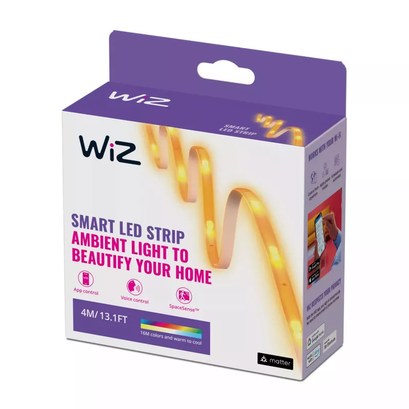 WiZ Smart WiFi fita LED, 4 m, Type-C, branco ajustável e cor