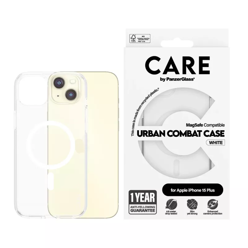 Capa PanzerGlass CARE™ by ® Urban Combat transparente com MagSafe branco iPhone 15 Plus