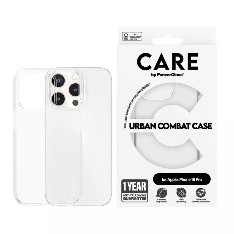 Capa PanzerGlass iPhone 15 Pro transparente Urban Combat Clear Frame