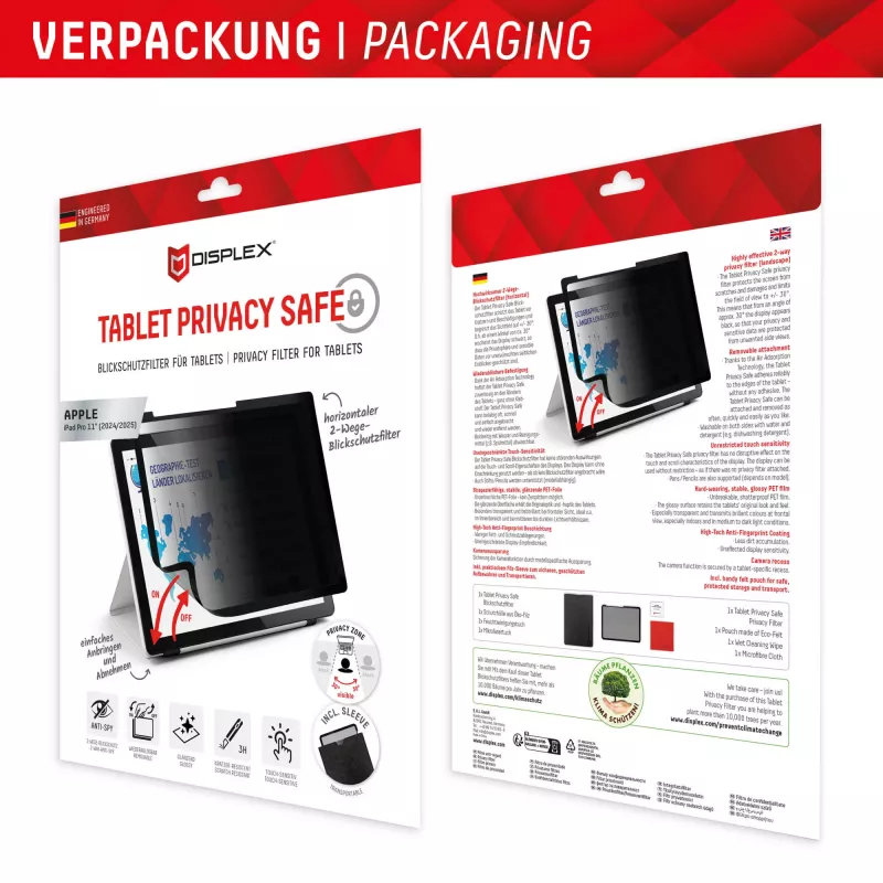 Displex TABLET PRIVACY SAFE filtro de privacidade bidirecional removível para iPad Pro 11'' (2025/2024)