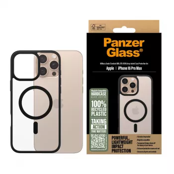 PanzerGlass ® HardCase transparente com MagSafe preto e moldura iPhone 16 Pro Max