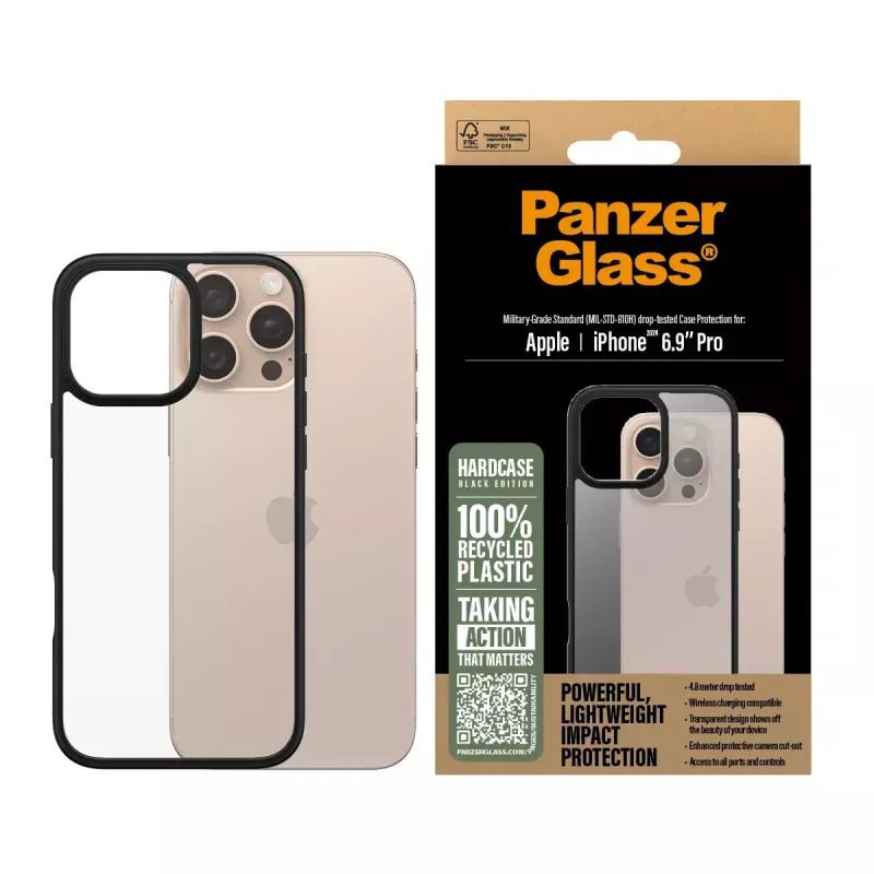 PanzerGlass® HardCase transparente com moldura preta iPhone 16 Pro Max